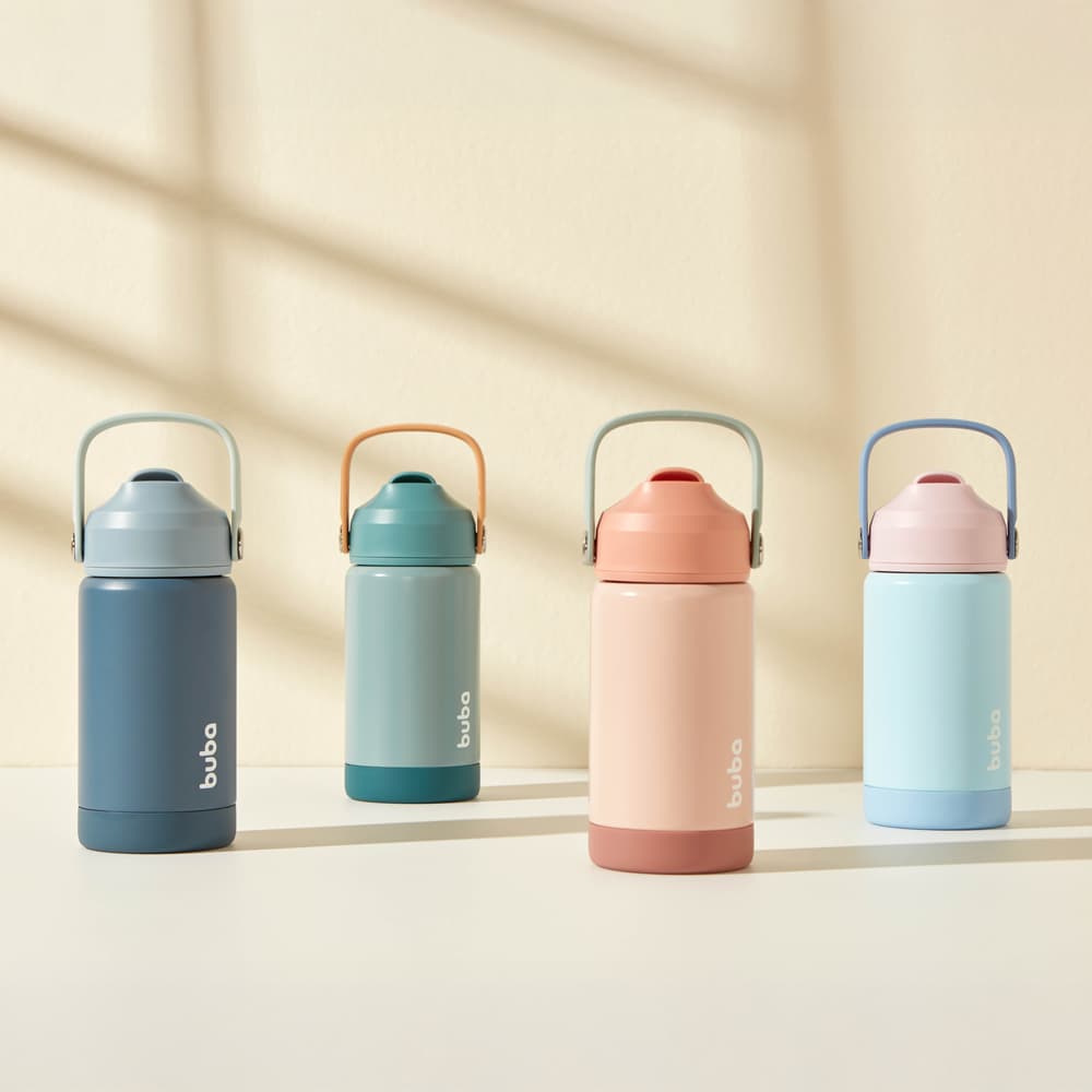 Garrafa Térmica Buba Inox Parede Dupla Canudo Silicone Candy Infantil Adulto