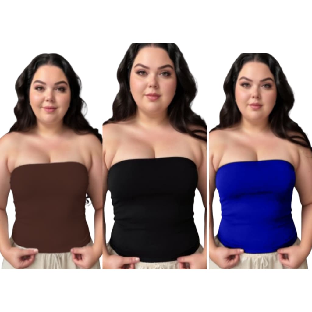 Kit 3 Cropped Top Faixa Regata Suplex Premium Tube Tomara Que Caia Feminino Tubinho