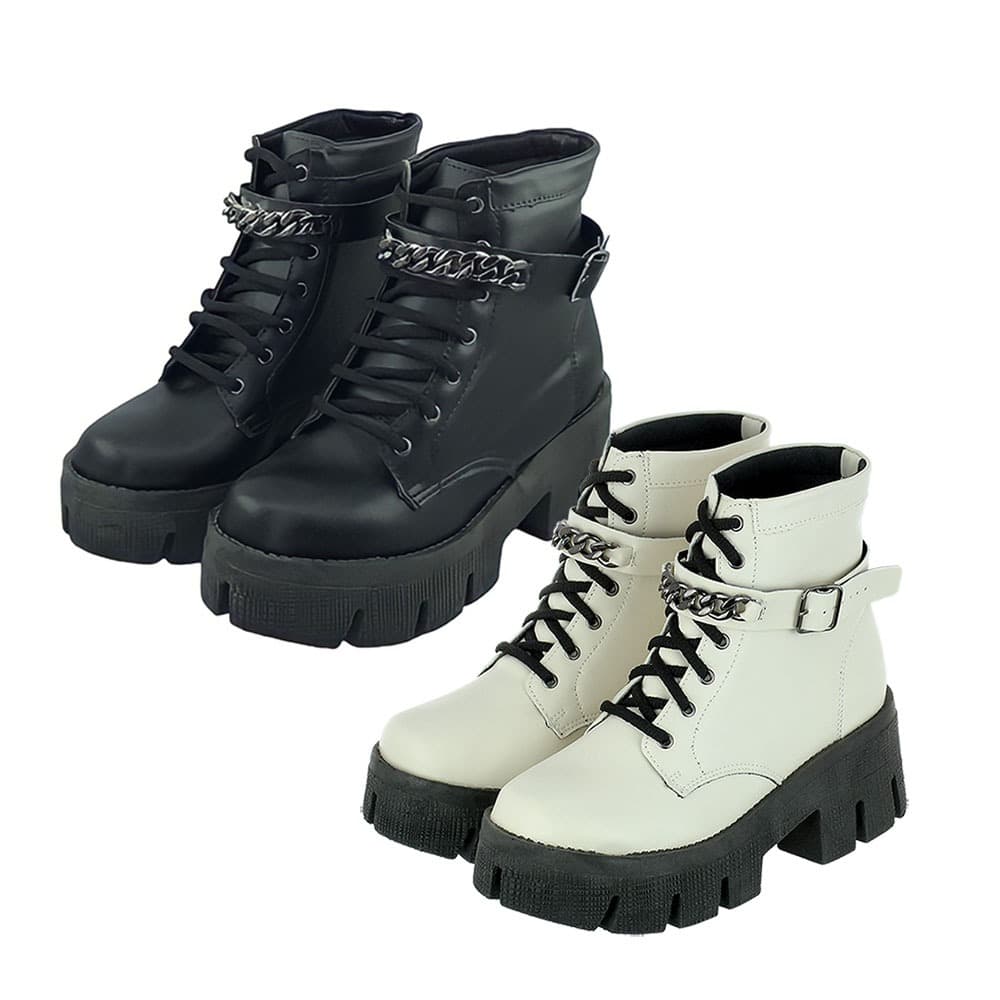 KIT 2 Pares Bota Festa Junina Corrente Coturno Feminino Inverno Confortável Macio Plataforma Tratorado CorrenteRemovível