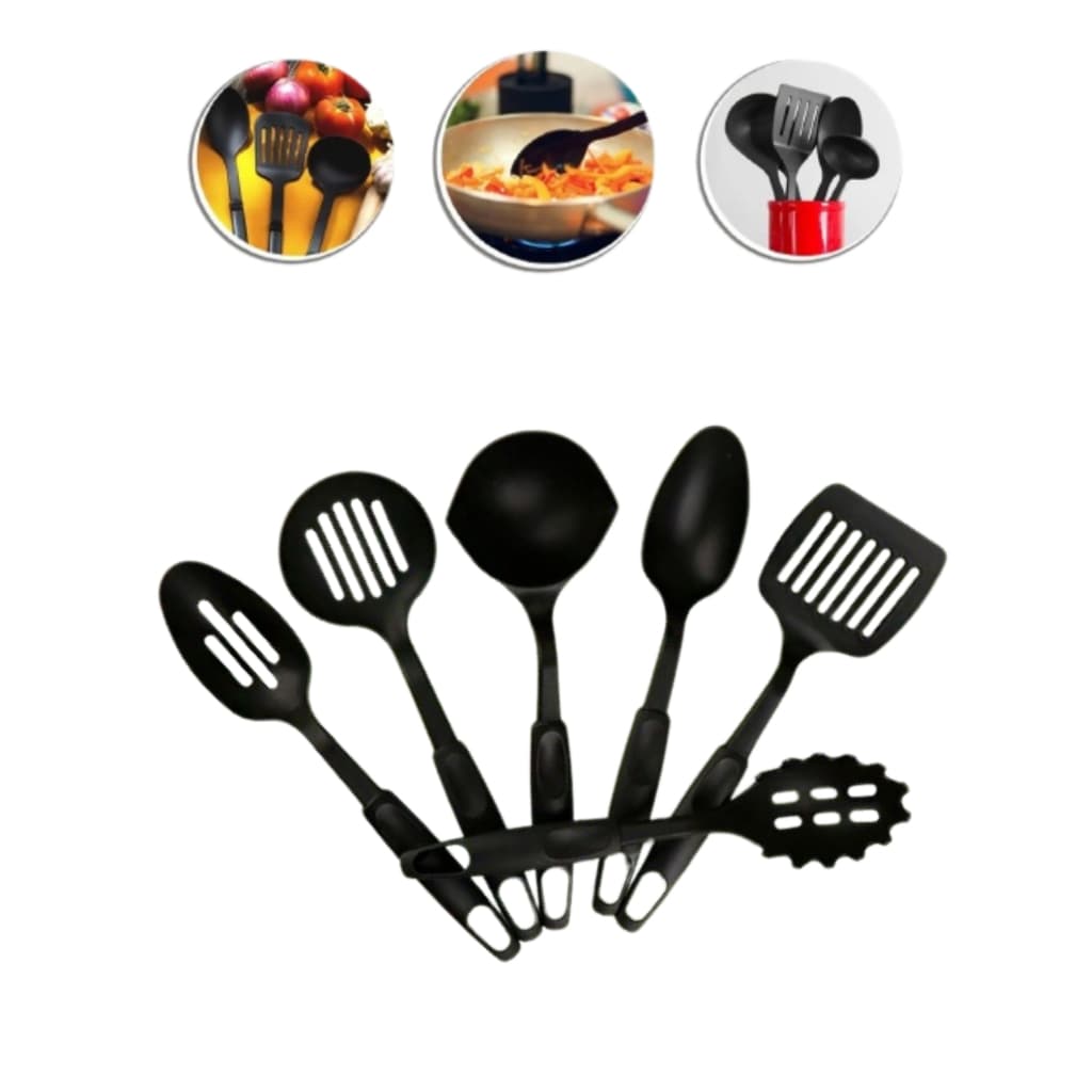 Kit de Utensílios de Cozinha – 6 Peças em Plástico Preto