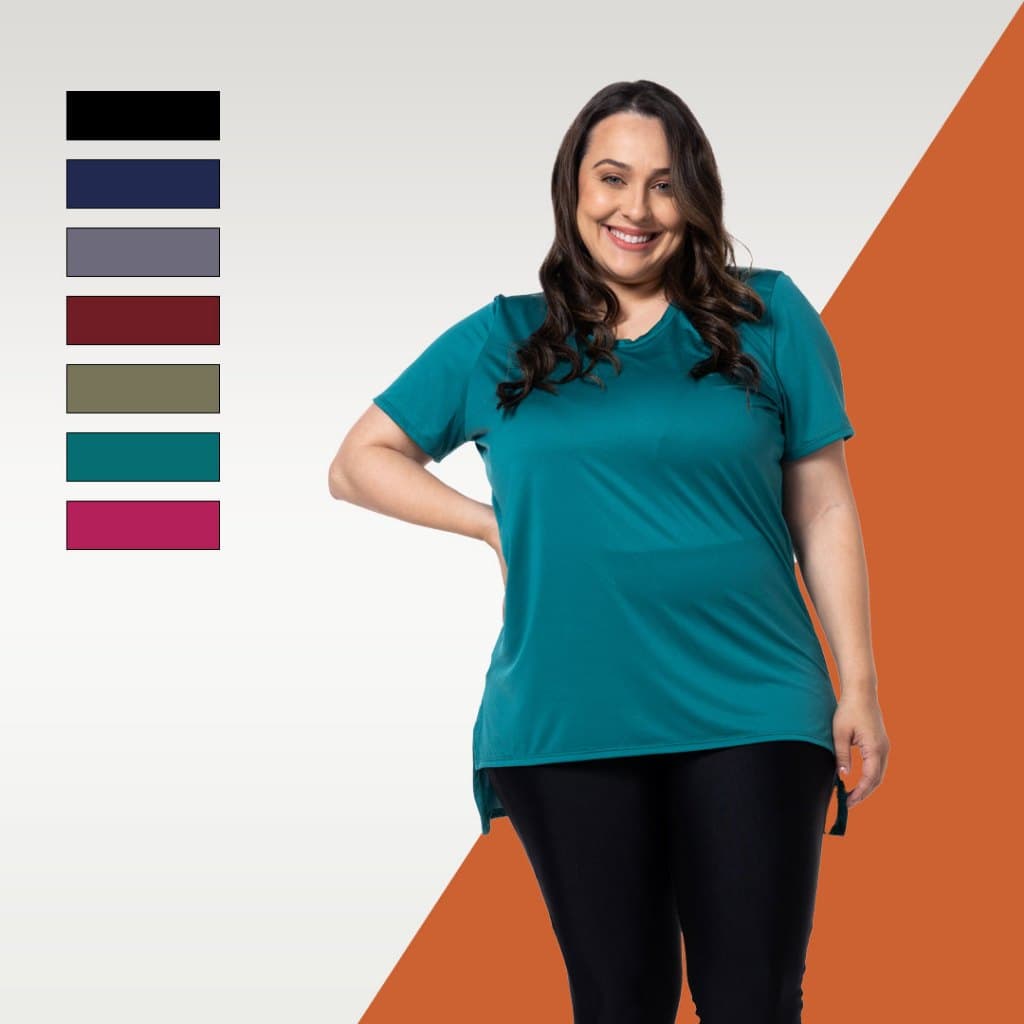 Blusa mullet plus size treino feminina tapa bumbum fitness dry fit