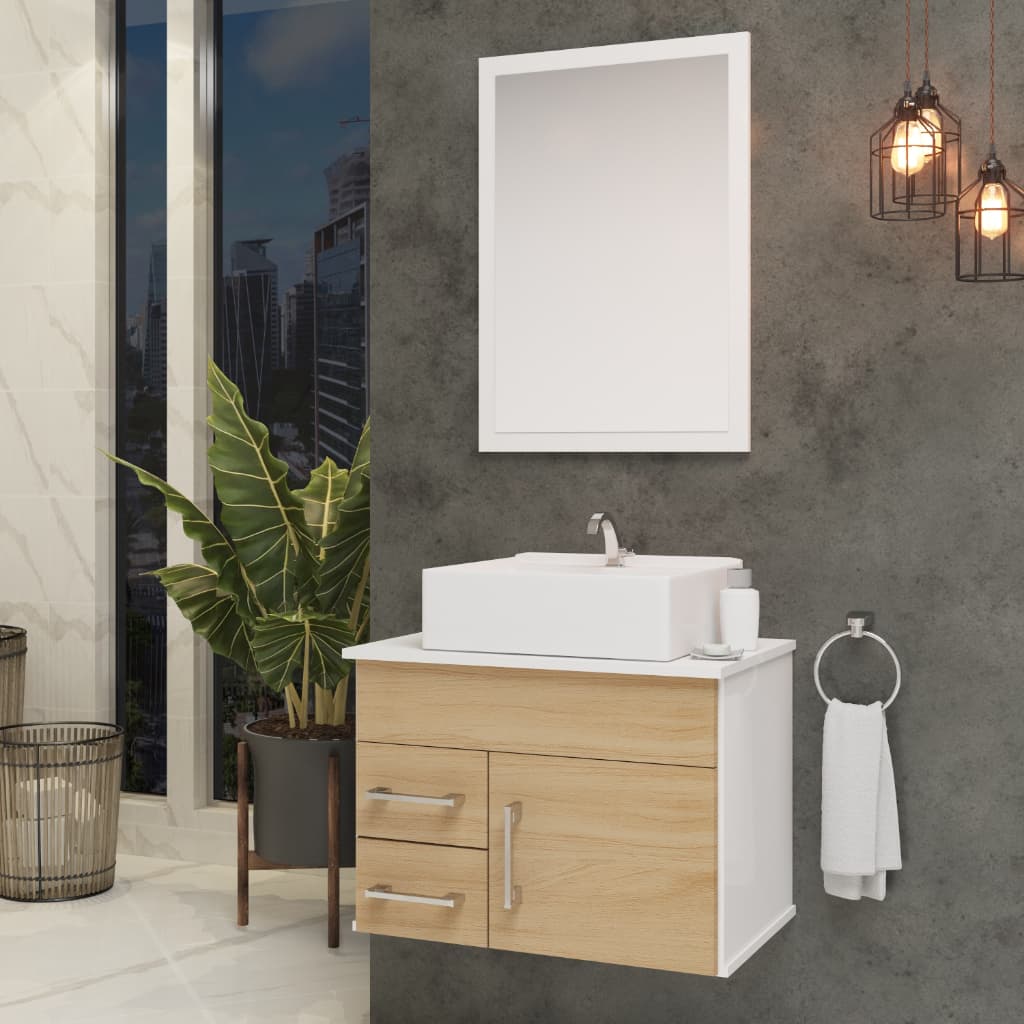 Conjunto Turquesa MDF gabinete de banheiro com pia e espelheira