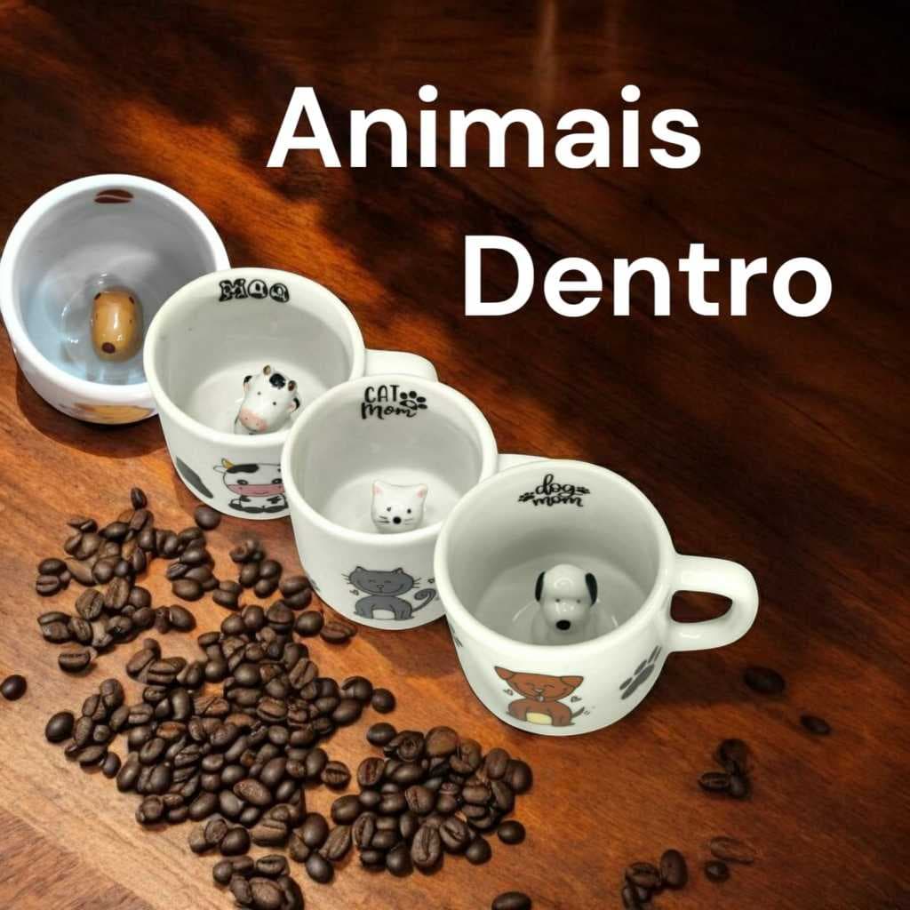 Caneca Xicara Animais Dentro Porcelana 200 Ml Variados cachorro gato vaca capivara