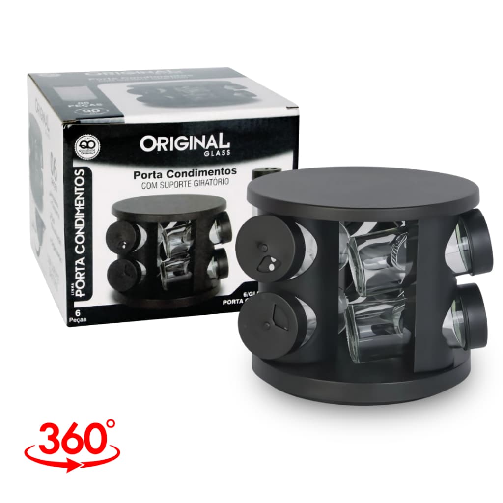 Porta Condimentos Temperos Giratório 6 Peças Vidro 90ML Tampa Dosadora 360 Graus