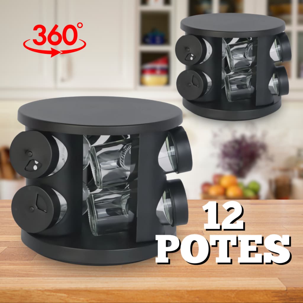 Kit 2 Porta Condimentos Temperos Giratório 6 Peças Vidro Tampa Dosadora 360 Graus