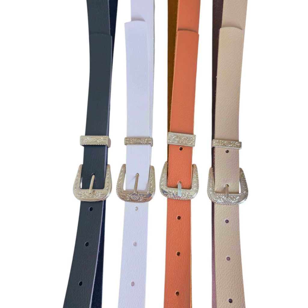 kit de 4 cintos feminino com fivela prata cowboy