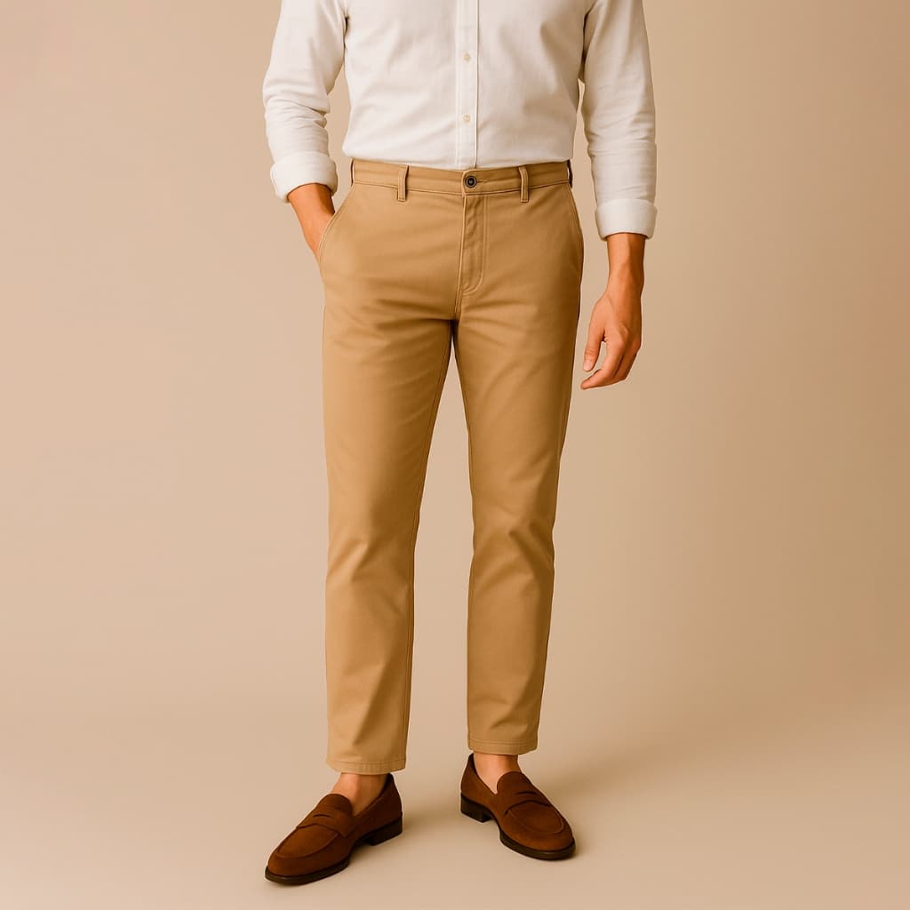 calça chino estilo alfaiataria com bolso embutido Sarja Premium