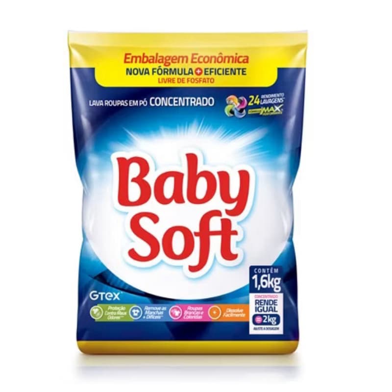 Sabão em pó Lava Roupas Pó Baby Soft Concentrado 1,6KG - Sabão em pó de qualidade, perfeito para roupas, ambientes de