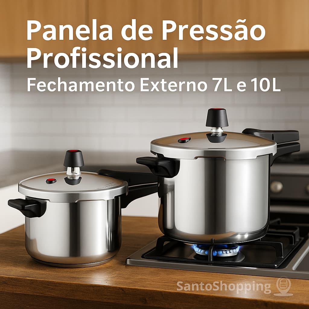 Panela de Pressão Fechamento Externo Aço Polido 10 Litros ou 7L Cabo Resistente Selo Inmetro Seguro!