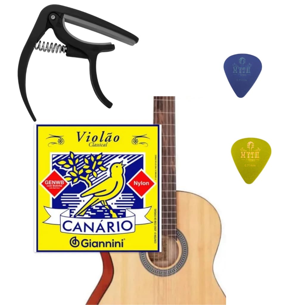 Cordas Encordoamento Para Violao Nylon Canario Giannini + 2 Palhetas Abs + Capotraste