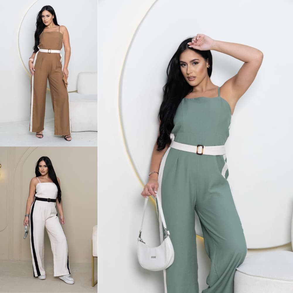 Macacão Feminino Longo: Elegância, Modernidade E Confortável Tecido sensorial com listras