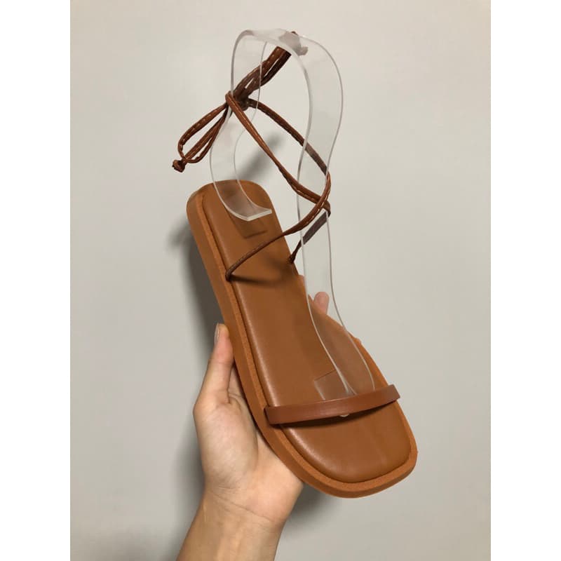 Sandália Feminina Plana de Amarrar Leve Delicada Tendência Birken Papete