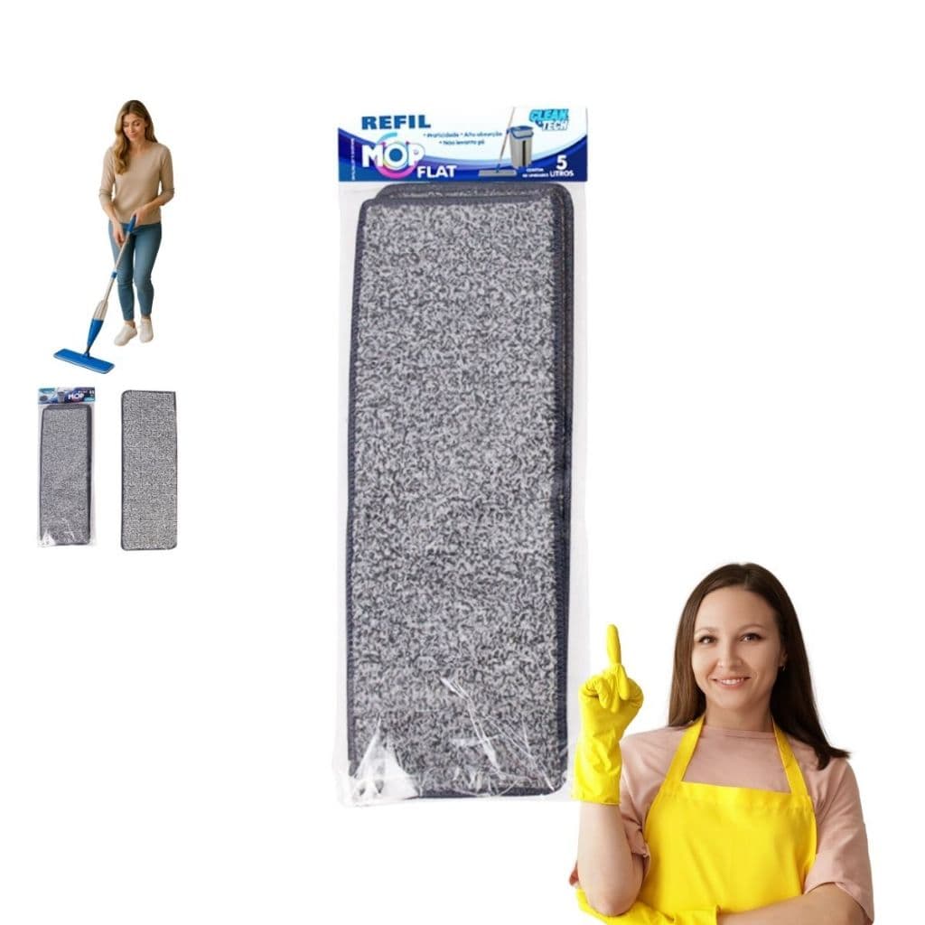 Refil Para Mop Flat 2 Unidades Microfibra Lavável Limpeza pano acessório piso reposição reutilizável