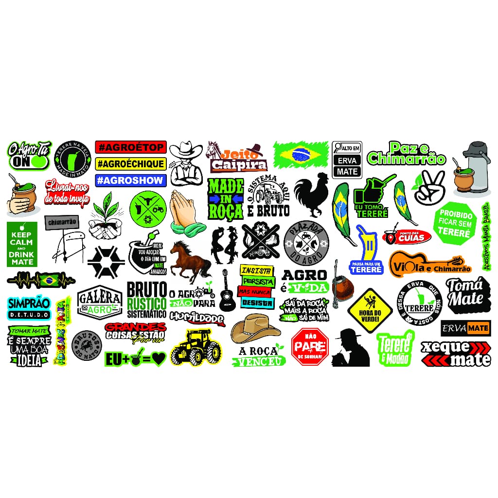 Adesivos Tereré Garrafa Térmica Agro Rodeio 63 Peças + brinde