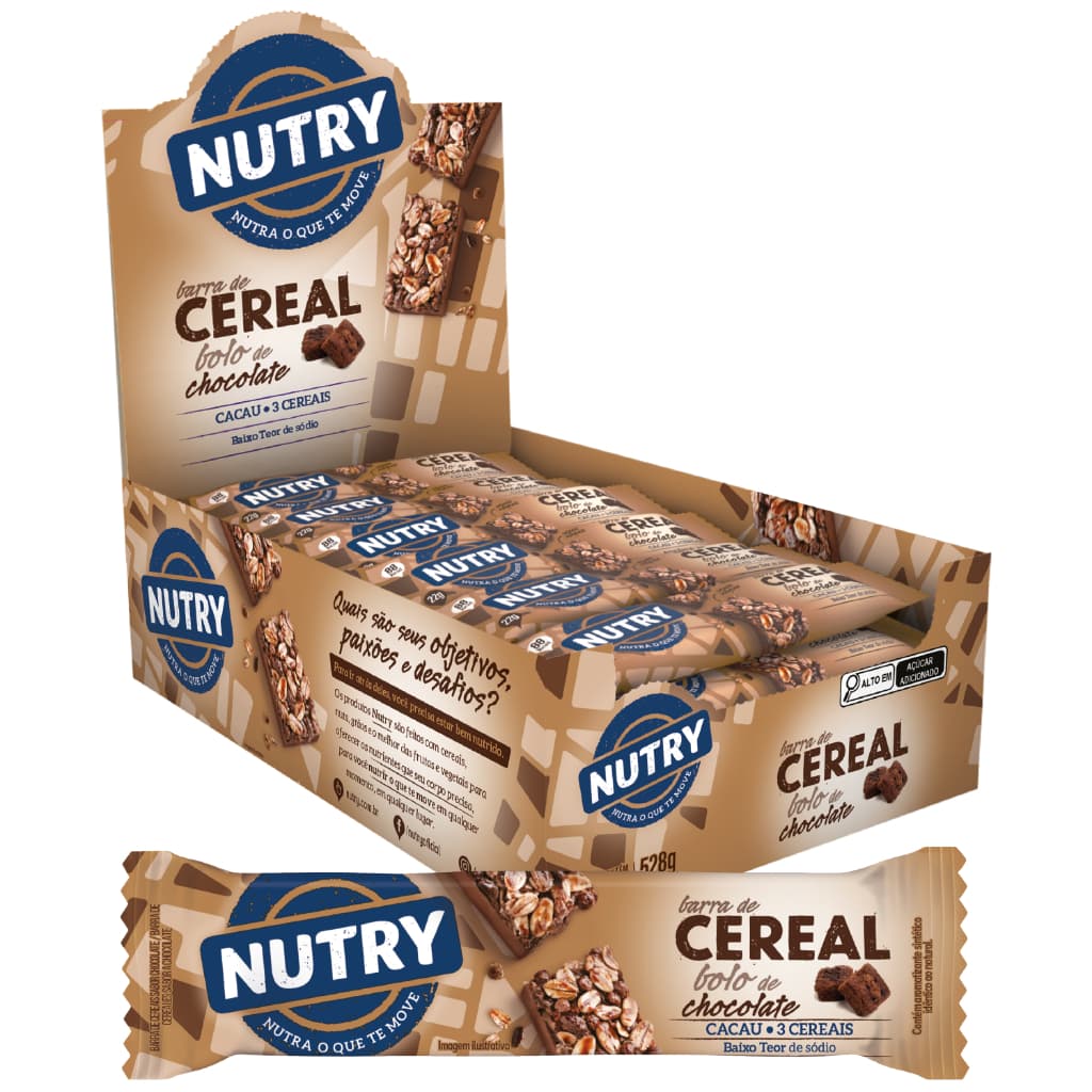 Barra De Cereal Nutry Bolo de Chocolate Cx 24 Unidades 528g - Nutrimental
