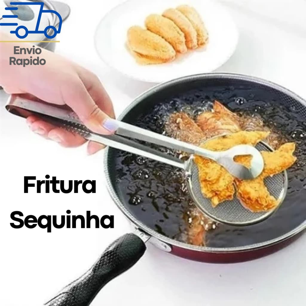 Pegador de Fritura com Pinça para Pastéis Escumadeira para Frituras Pastel Coxinha Aço Inox Cozinha