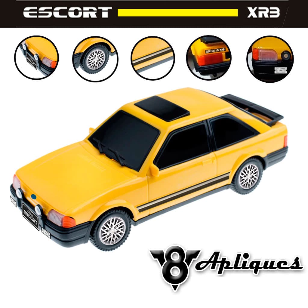 Carrinho Escort XR3 com Apliques de Rodas 2 Frisos 2 Placas 2 Farol de Milha