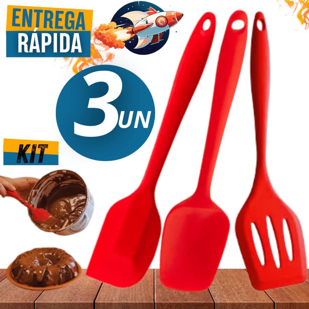 Kit Utensílios de Silicone Para Cozinha 3 Peças Espátula Pão duro Espatula reta Espátula Vazada 3 modelos Espatula