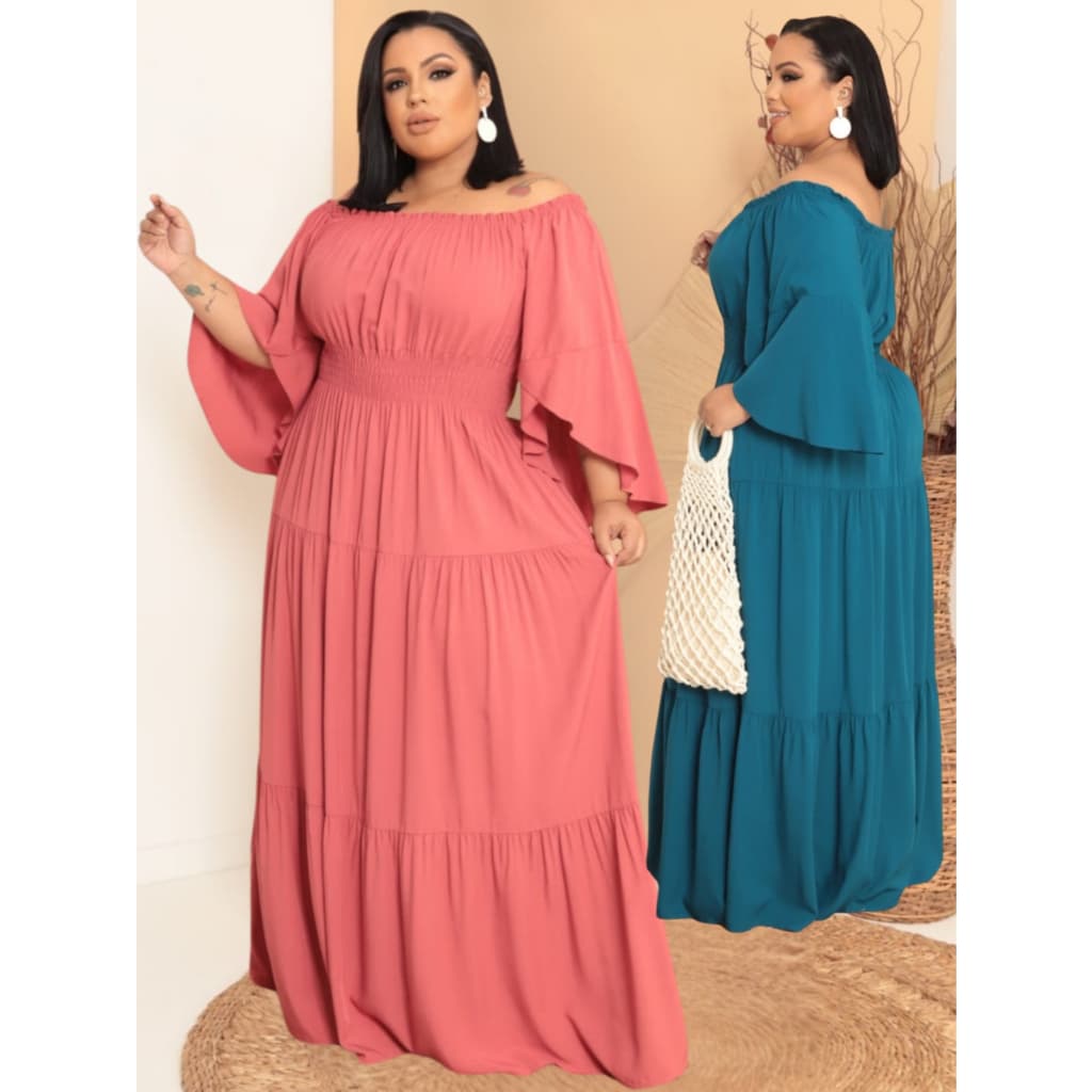Vestido Longo Plus Size 3 Marias Com Manga Flare 3/4 Longo