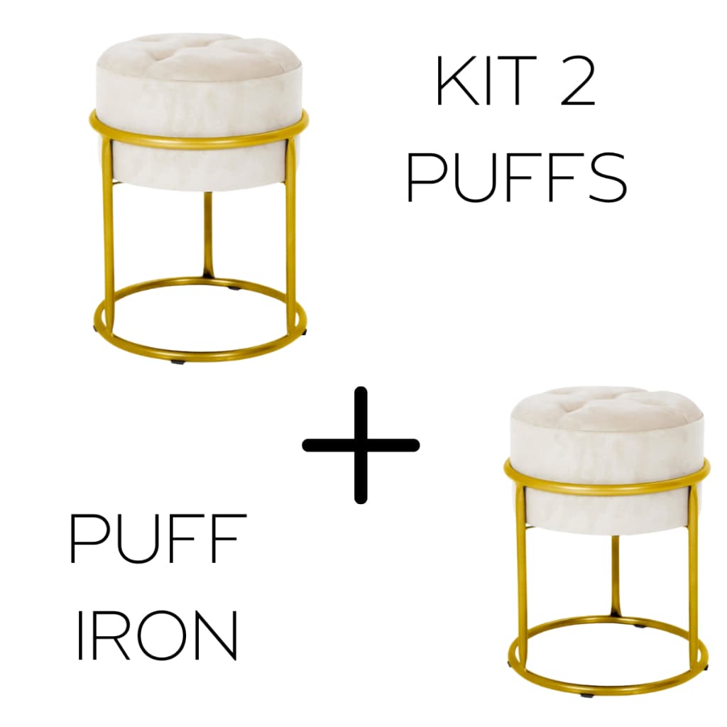 Kit 2 Puffs Banqueta Argola  Decoração de Sala Escritório Luxo Elegante