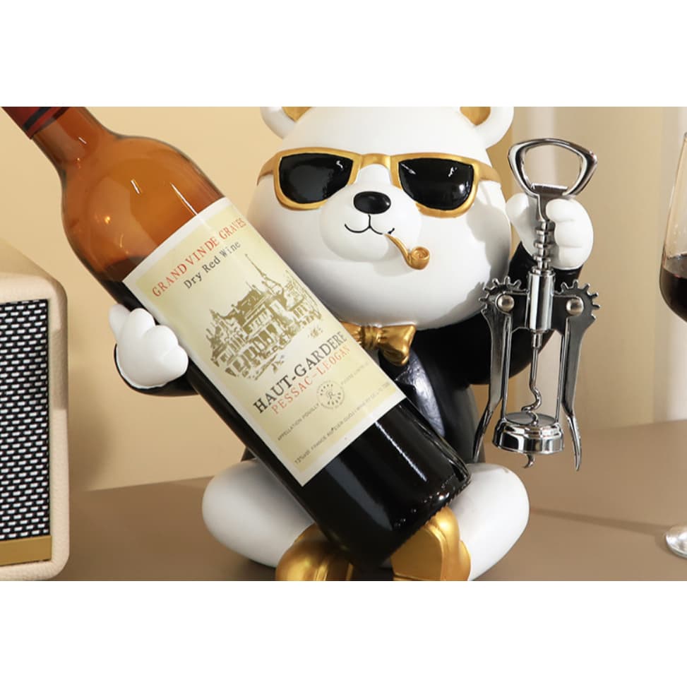 Suporte De Vinho Urso Gourmet Com Abridor - Premium
