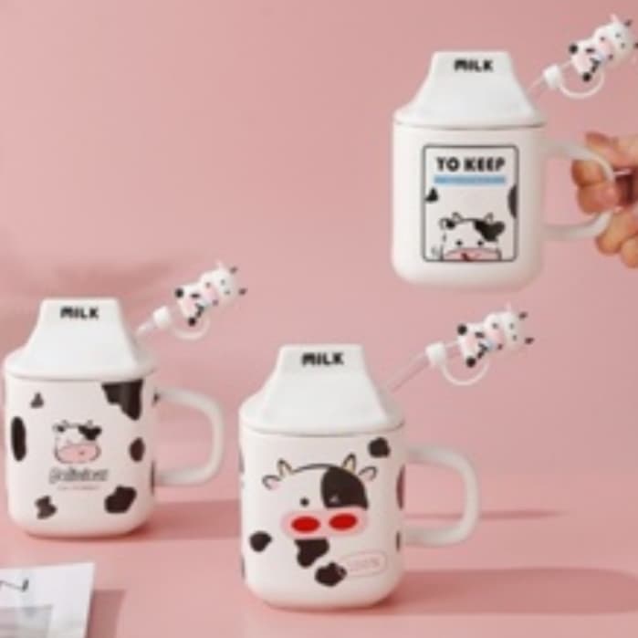 Caneca divertida de cerâmica 330ML Copo de Cerâmica + Tampa de Cerâmica + Canudo de Vidro Boneca
