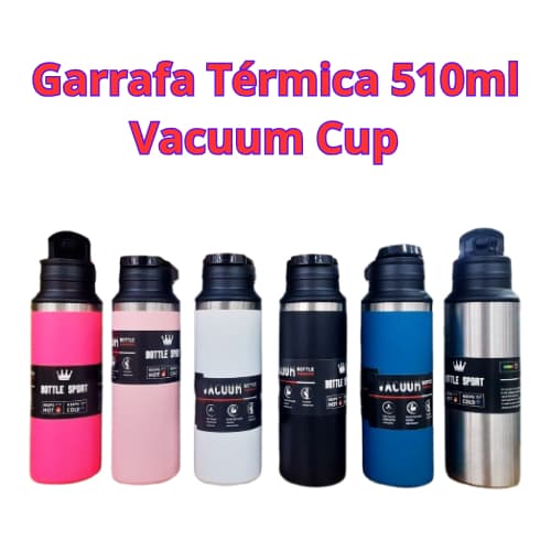 Garrafa Térmica com Tampa Flip e Alça – Vacuum Cup 510ml para Esporte, Trabalho e Viagem