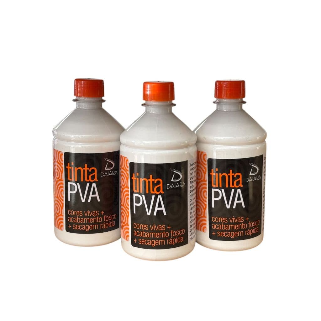 Tinta PVA 500ML - DAIARA - Para MDF Papelão Madeira Acabamento Fosco BRANCO/PRETO