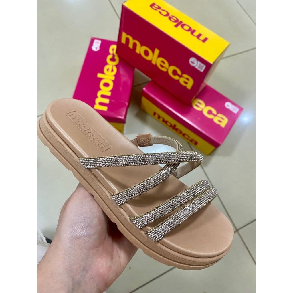 Sandalia Papete Moleca Lançamento Feminina Tiras Strass Conforto Original