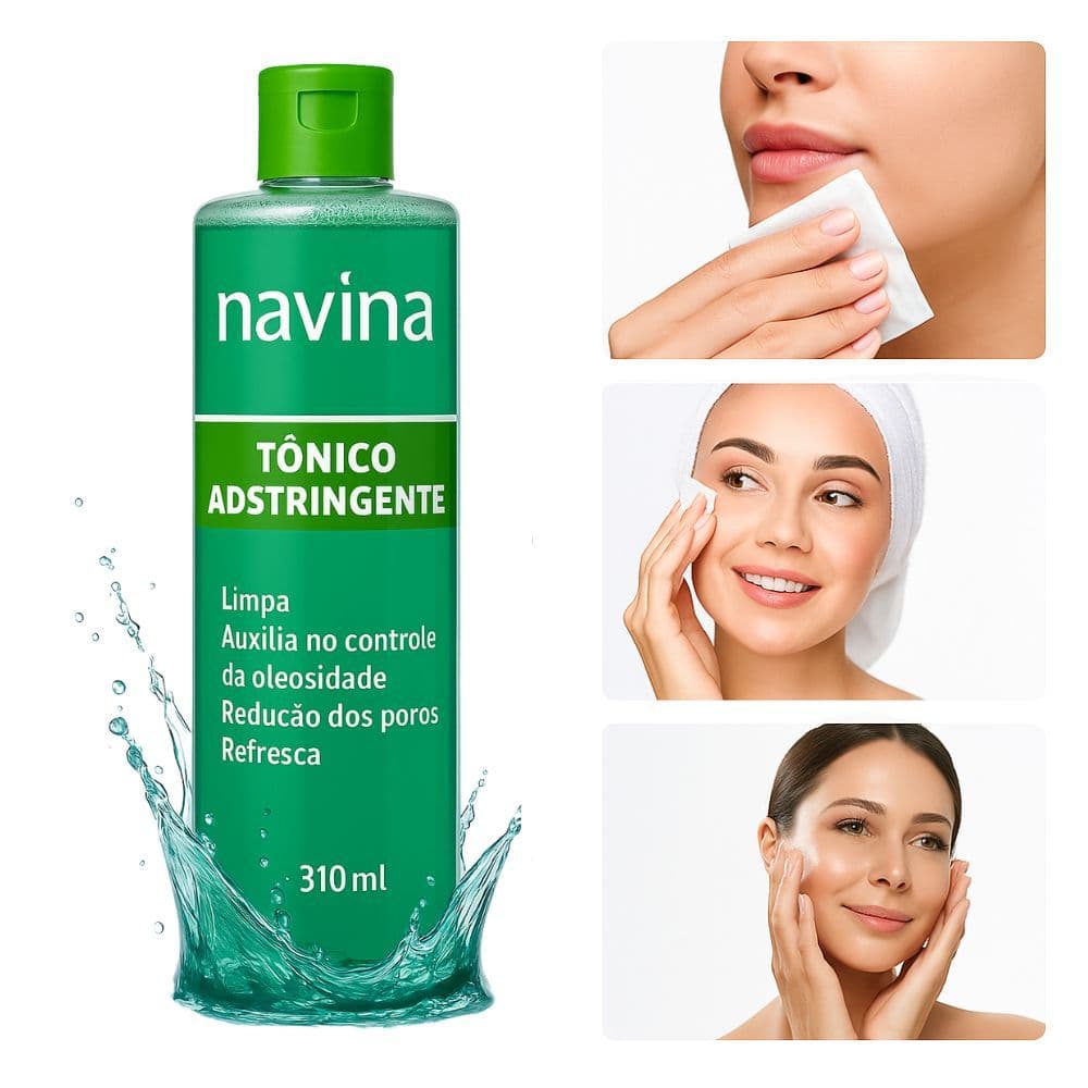 Tônico Adstringente Facial 310ml Navina 4 em 1 para Limpeza de Pele Oleosa e Skincare Diário