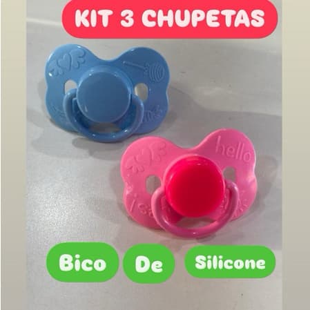KIT 3 CHUPETAS BORBOLETA BICO SILICONE ORTO OU REDONDO FASE 2 pepeta