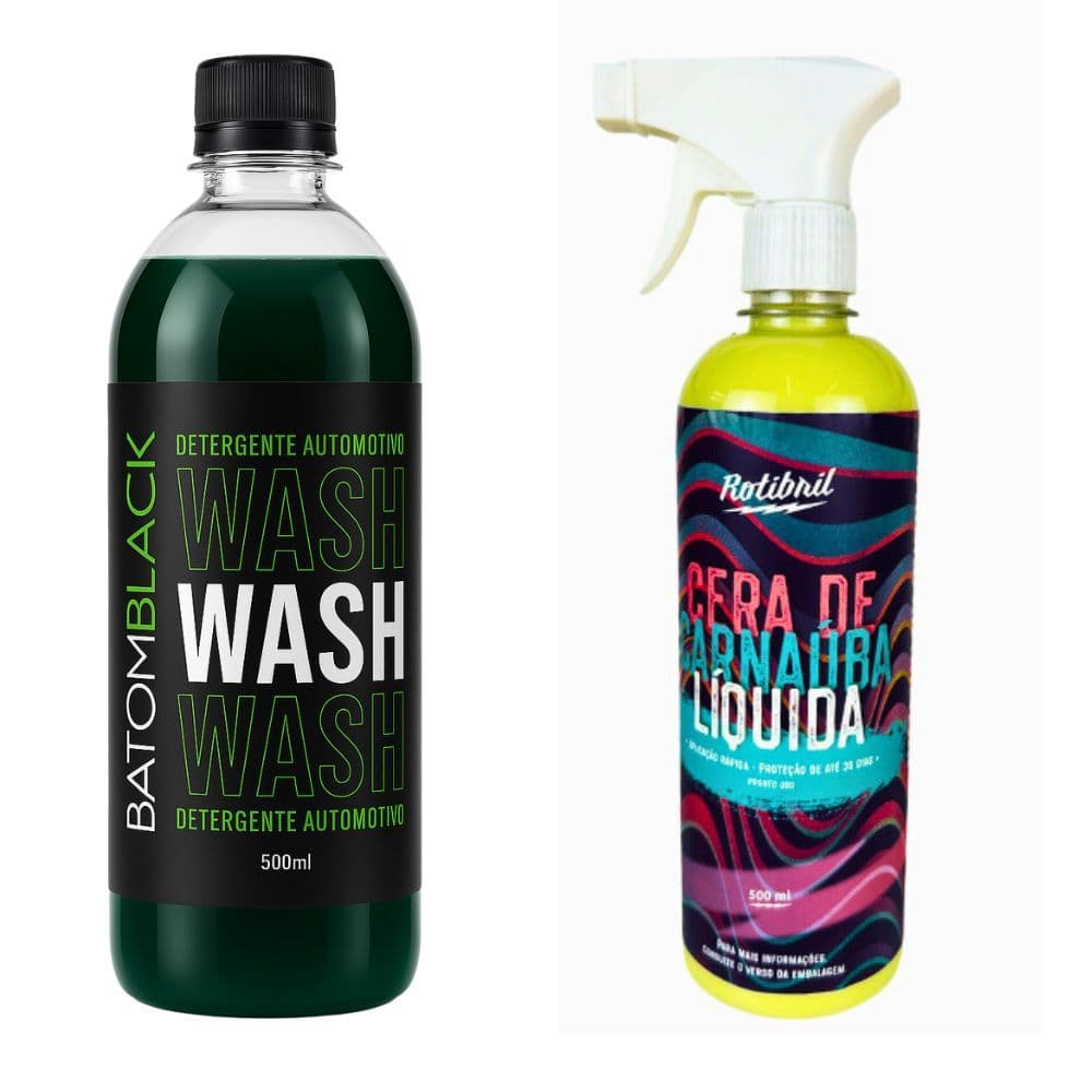 Kit Shampoo Concentrado Automotivo Batom Black e Cera Líquida Carnaúba Rotibril 500 ml Cada