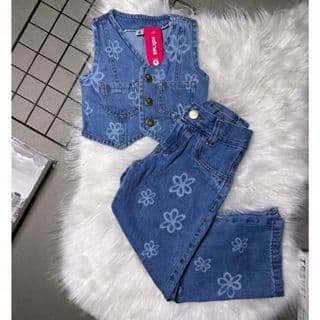 Conjunto Colete + Calça Wide Leg Jeans Flor Infantil Menina OPL KIDS