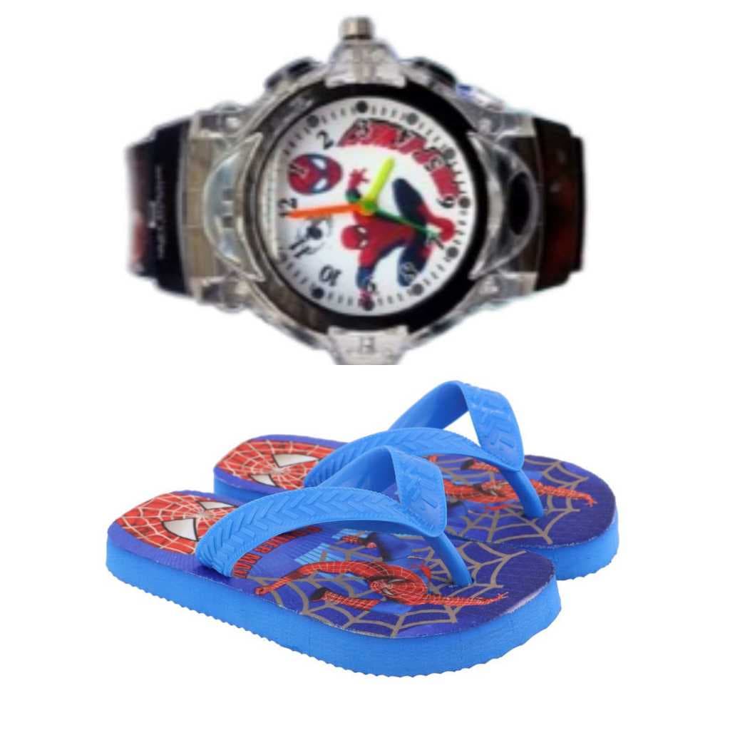 Chinelo e relógio digital ou analógico do homem aranha infantil masculino , seu filho merece este presente.