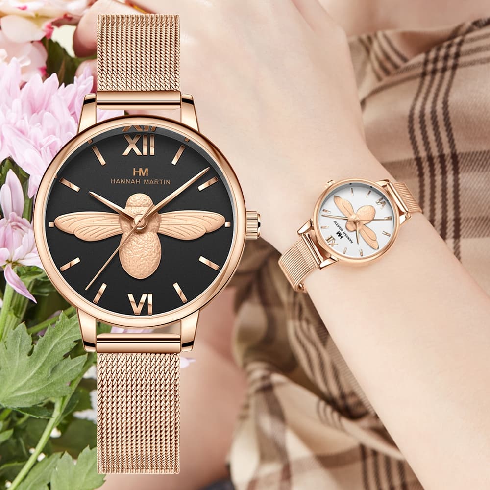Hannah Martin Relogio Feminino Originais 3D À Prova D'água Moda Casual De Quartzo Com Pulseira De Malha