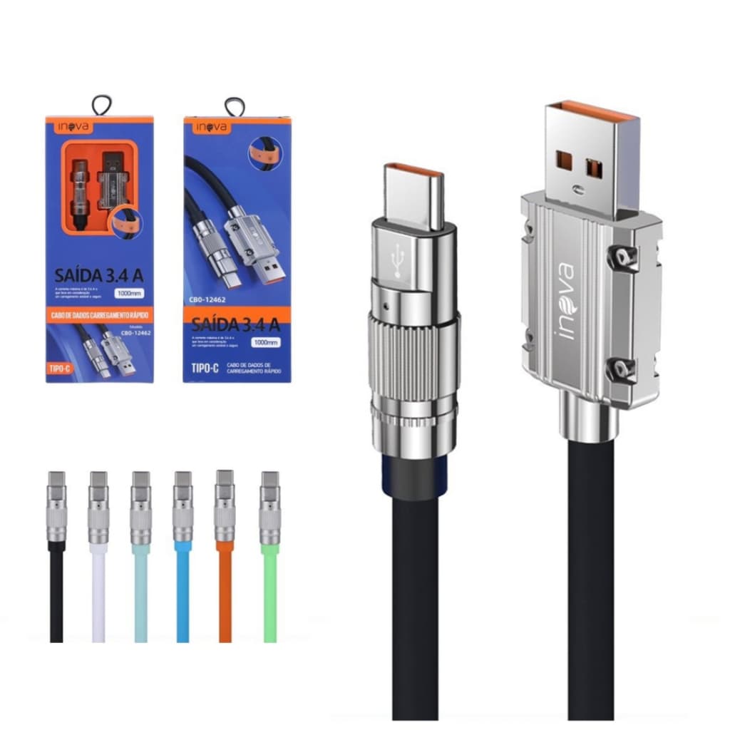 Carregamento Rápido Cabo Tipo C, USB-C, 3.4A, Liga de Zinco Cabo Para iPhone Samsung, 1M