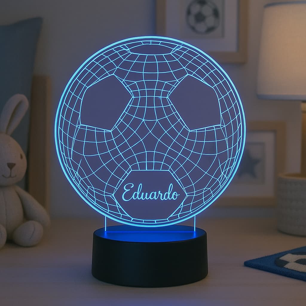 Luminária LED 7 cores RGB Personalizada Criança, Decoração, Bebê, Acrílico, Bola de futebol, esporte, menino