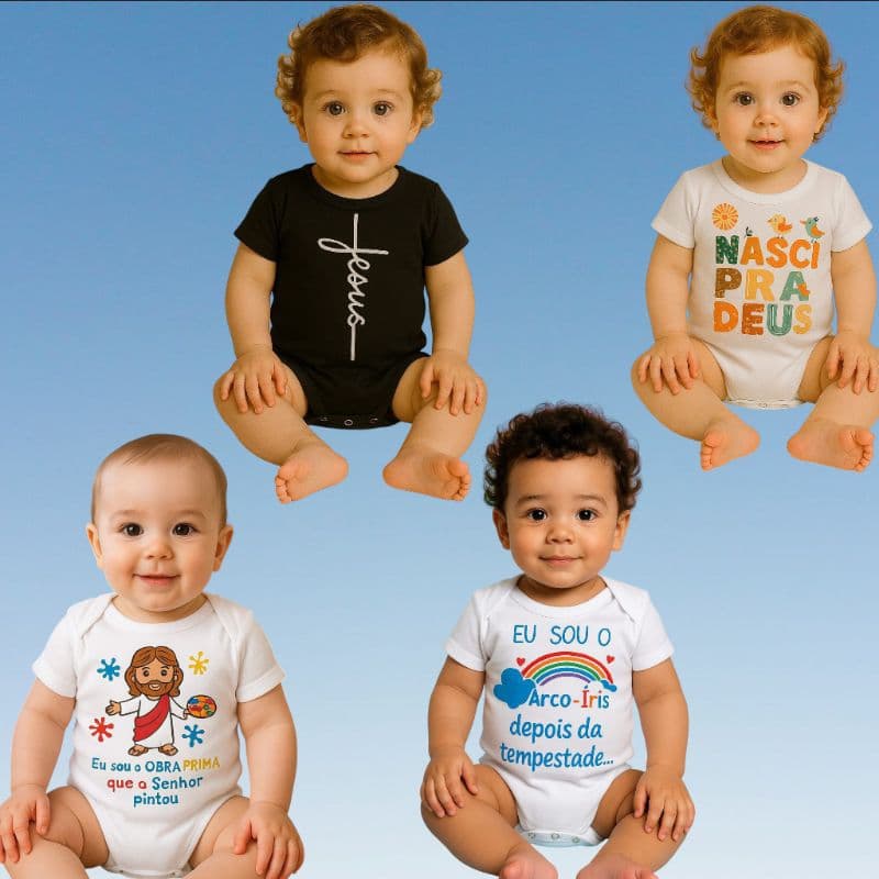 Body Temáticos Mesvesario Bebê Criança Menino Menina Cristão Bory