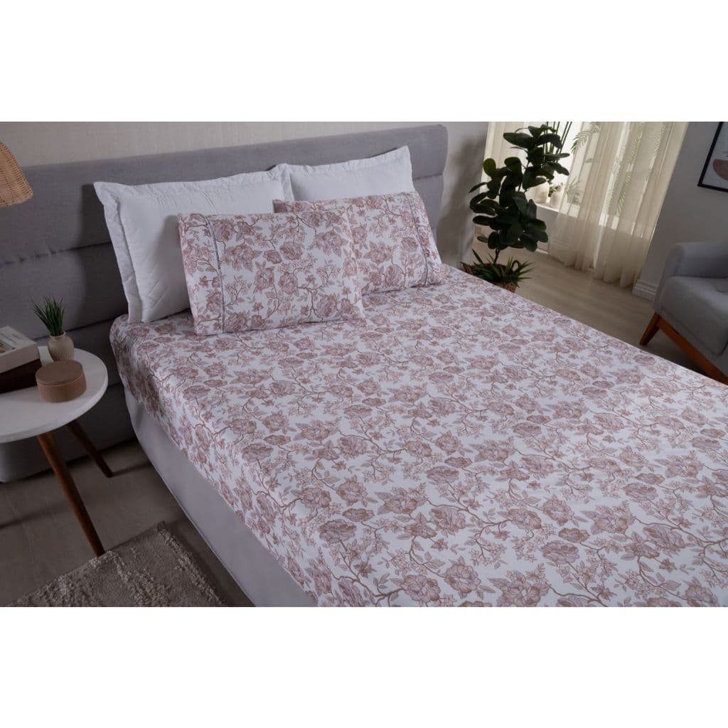 Lençol 400 Fios Cama Casal King Size 03 Peças Ponto Palito Estampado Promoção Lençol Dia a Dia Barato