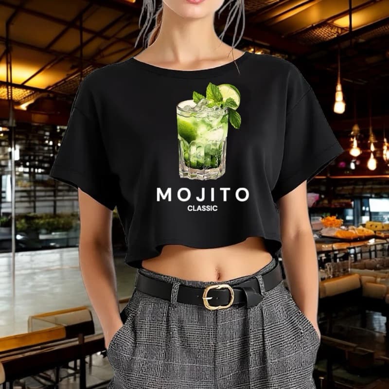 Cropped Feminino Blusinha Básica Algodão Moda Verão Blogueira Drink Mojito Camiseta T shit Camisa Blusa Premium