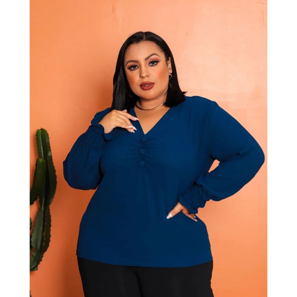 Blusa Plus Size Social Feminina Manga Soltinha Botão Pérola Não Amassa Inverno Luxo Presente Natal