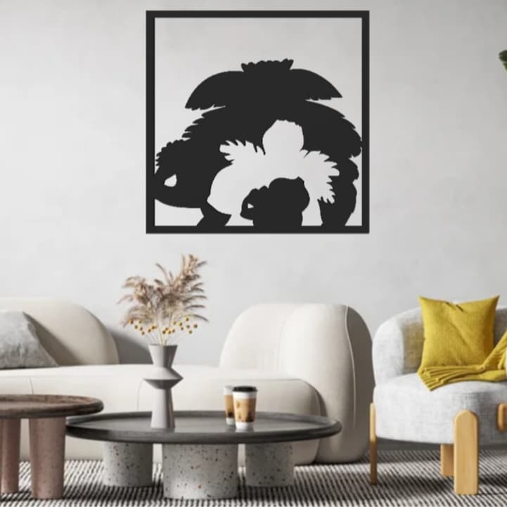 Quadro Pokémon Evoluções do Bulbassauro - Silhueta Decorativa Geek (18x18x5cm)