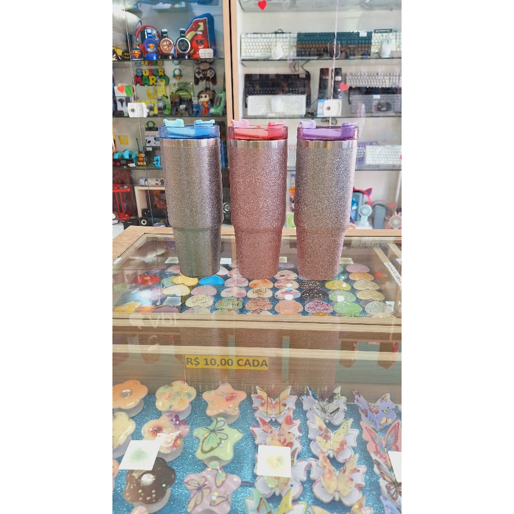 COPO TÉRMICO COM CANUDO TAMPA - PERSONALIZADO GLITTER