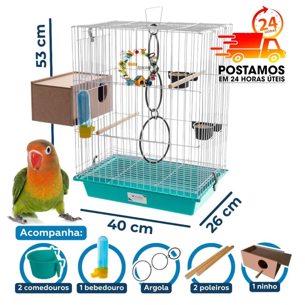 Viveiro Gaiola Criadeira Para Agapornis Com Ninho + Acessorios Ração COMPLETA