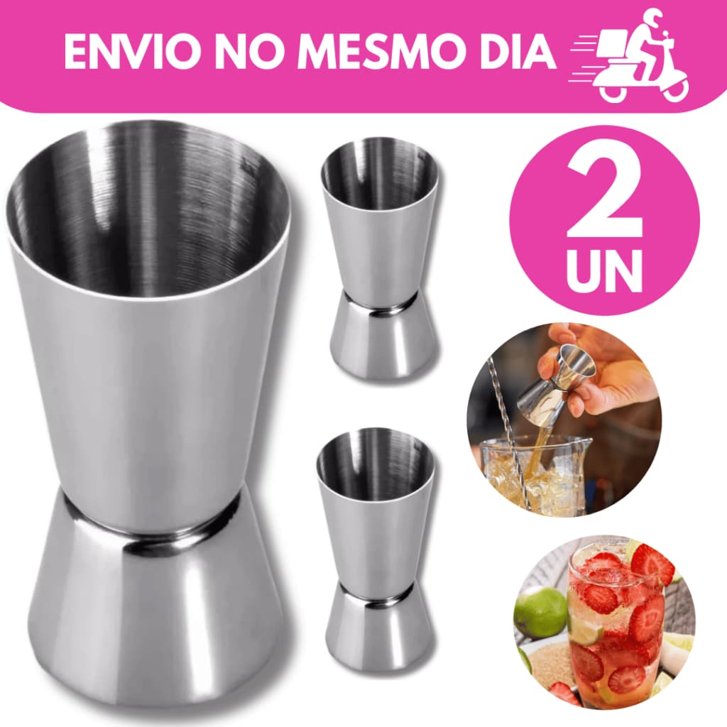 Dosador Medidor de Bebidas Duplo Barmen Inox, Tamanho 8,5 CM e Medidas 50/25ML