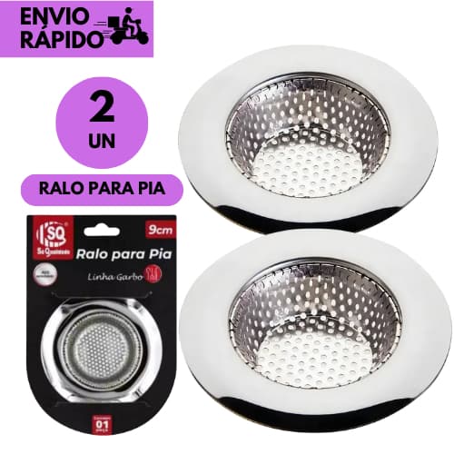 kits 2 ou 1 Ralo Inox 9cm p/Pia de Cozinha Tampa Filtro Coletor de Resíduos Redondo Antientupimento