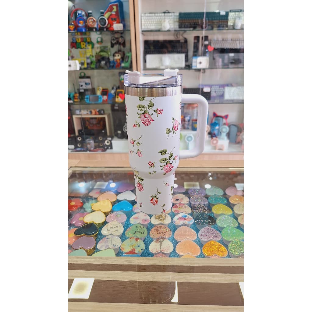 COPO TÉRMICO COM CANUDO E ALÇA E TAMPA - PERSONALIZADOS FLORES