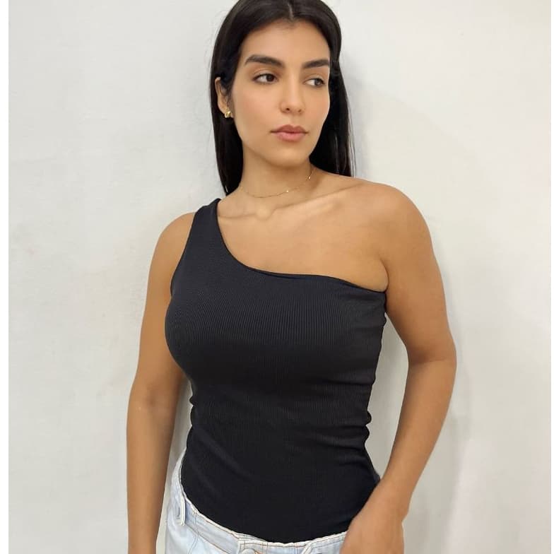 Body Mula Manca Um Ombro Canelado Premium Com Forro Duplo Moda Basíca