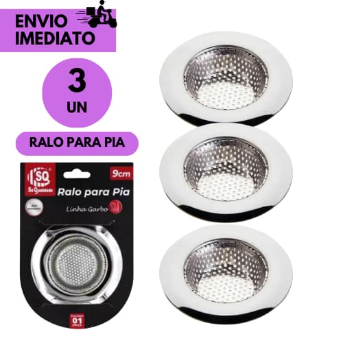 Kit 3 ou 1 Ralos Inox 9cm p/Pia de Cozinha Tampa Filtro Coletor de Resíduos Redondo Antientupimento