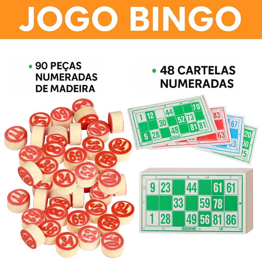 Jogo Bingo Com 90 Pedras Em Madeira 48 Cartelas Numeradas Festa Junina Evento Noite Do Jogos Família